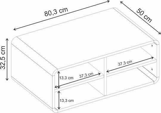 Rectangular Central Coffee Table Rovel Wooden Sepet Oak L80.3xW50xH32.5cm