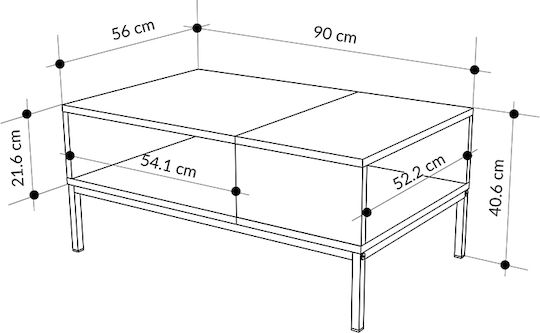 Rectangular Central Coffee Table Cailin from Solid Sepet Oak Wood L90xW56xH40.6cm