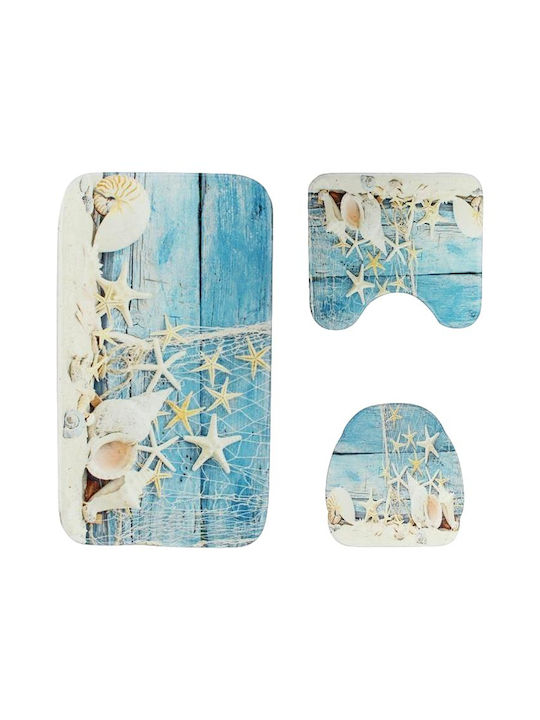 Non-Slip Bath Mats Set Toilet CovorScoici18 Light Blue 3pcs