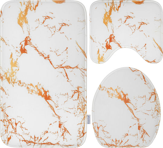 Set Beige Abstract 5 White Gold Bathroom Mats 3 Pieces Set Beige Abstract 5 White Gold Bathroom Mats 3 Pieces