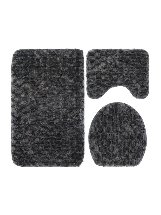 Antiderapant Set Covorașe de Baie Microfibra Fiziotab DarkGreyRug1 Gri 3buc