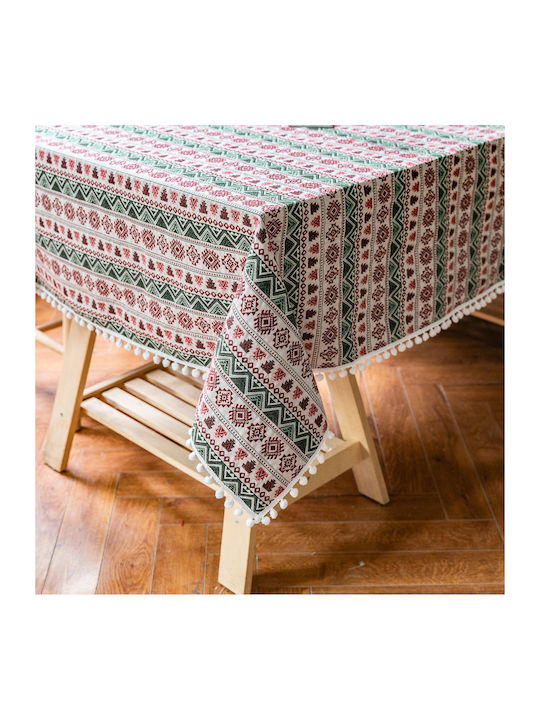 FRIPIA Fripia Leinen Tischdecke Mit Stickerei Weiß 140x200cm