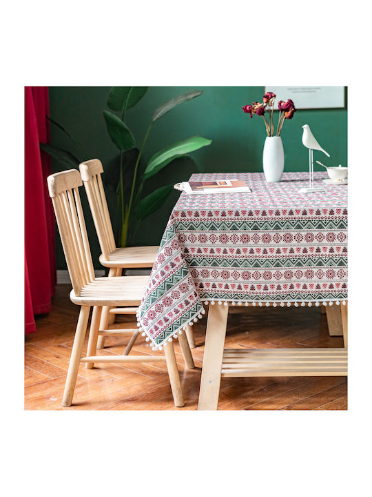 FRIPIA Fripia Leinen Tischdecke Mit Stickerei Weiß 140x200cm