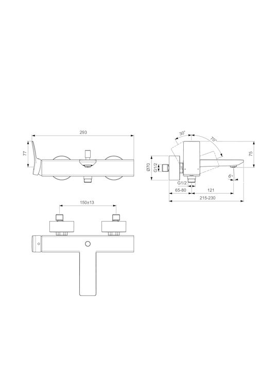 Ideal Standard Conca Αναμεικτική Μπαταρία Μπανιέρας Χρυσή