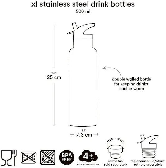 A Little Lovely Company Детска Бутилка Термос Неръждаема Стомана със Сламка 500ml
