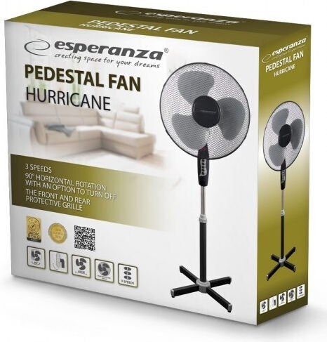 Esperanza Hurricane Ανεμιστήρας Ορθοστάτης 50W Διαμέτρου 40cm Μαύρος