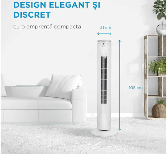 Midea Вентилатор Кула 40W с Дистанционно Бял