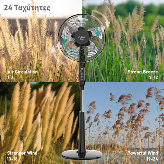 Primo PRSF-80615D Pedestal Fan 30W With Remote Control Black
