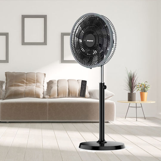 Primo PRSF-80721 Ανεμιστήρας Ορθοστάτης 85W Διαμέτρου 45.72cm με Τηλεχειριστήριο Μαύρος