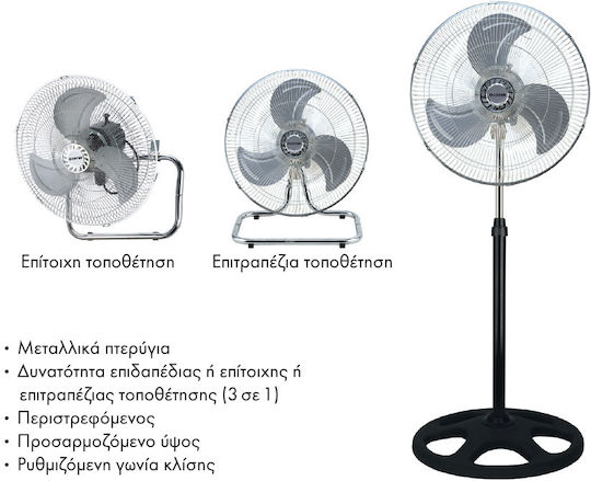 Evivak Ανεμιστήρας Ορθοστάτης 60W Διαμέτρου 45cm Μαύρος
