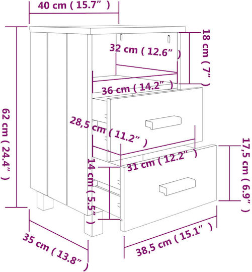 Нощно Шкафче Дървено Сиво 40x35x62см