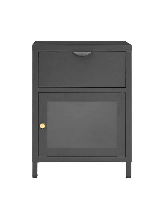 Metal Bedside Table With Gray Glass Surface 40x30x54.5cm