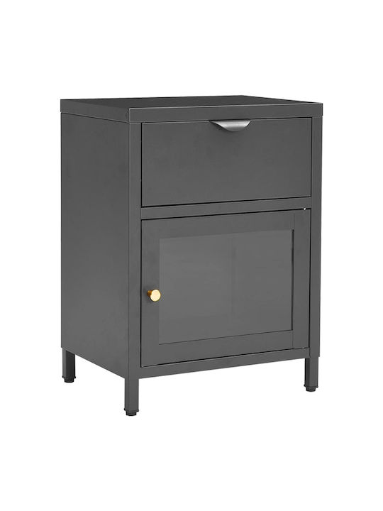 Metal Bedside Table With Gray Glass Surface 40x30x54.5cm