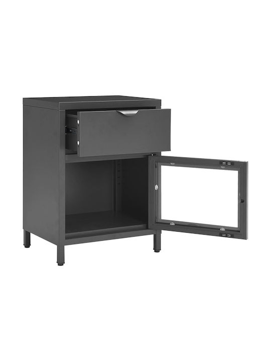 Metal Bedside Table With Gray Glass Surface 40x30x54.5cm