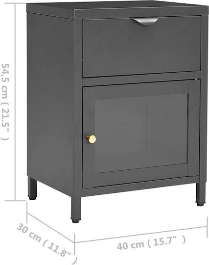 Metal Bedside Table With Gray Glass Surface 40x30x54.5cm