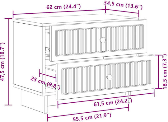 White Wooden Bedside Table 62x34.5x47.5cm