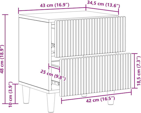 Wooden Beige Bedside Tables 2 Pieces 43x34.5x48cm