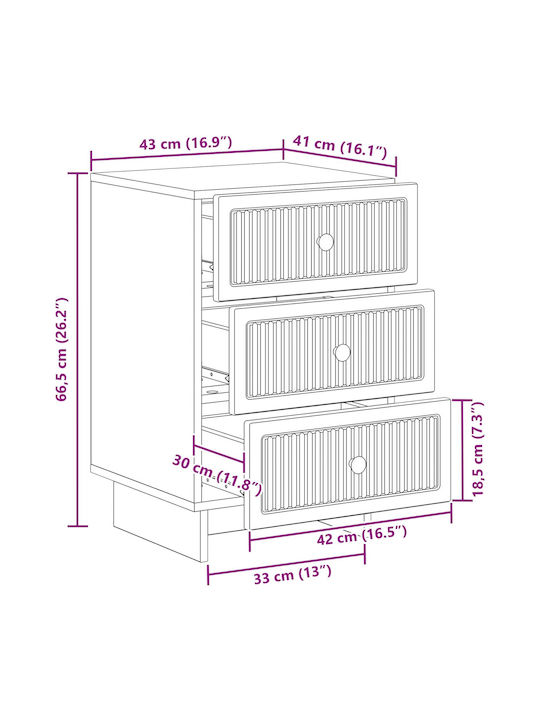 Wooden Brown Bedside Table 43x41x66.5cm