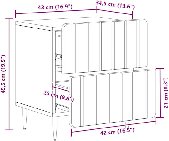 Beige Wooden Bedside Table 43x34.5x49.5cm