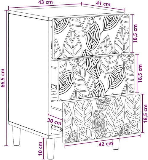 Wooden Brown Bedside Table 43x39.5x66.5cm