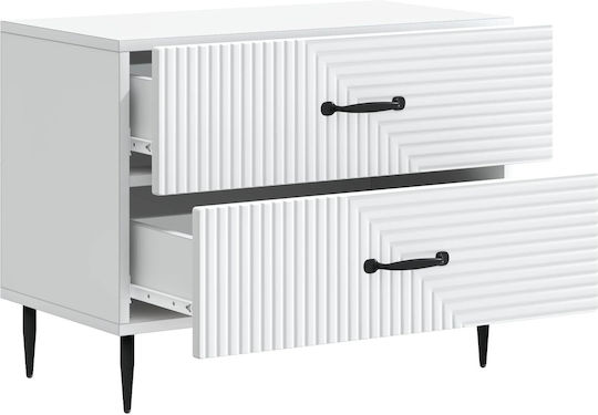 Нощно Шкафче Дървено с Метални Крака Бяло 62x34.5x47.5см