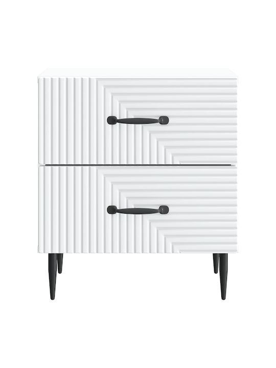 Wooden Bedside Table with Metal Legs White 43x34.5x47.5cm