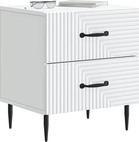 Wooden Bedside Table with Metal Legs White 43x34.5x47.5cm