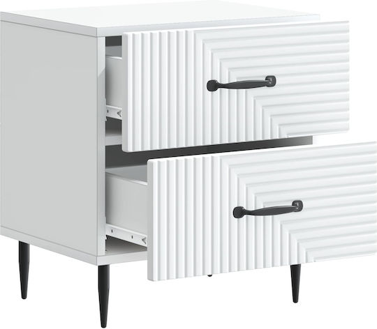 Wooden Bedside Table with Metal Legs White 43x34.5x47.5cm