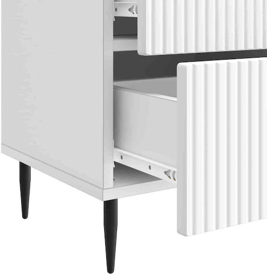 Wooden Bedside Table with Metal Legs White 43x34.5x47.5cm
