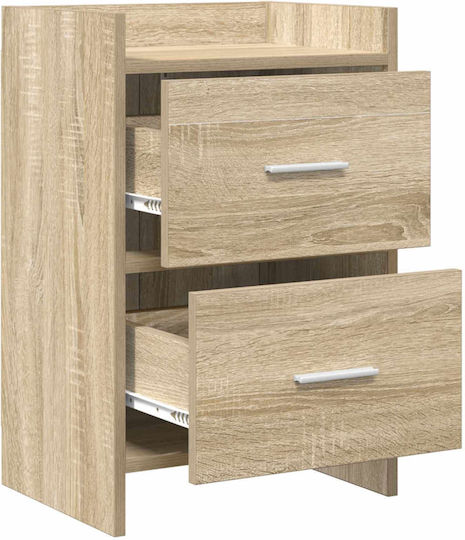Wooden Bedside Table with Metal Legs Beige 40x30x60cm