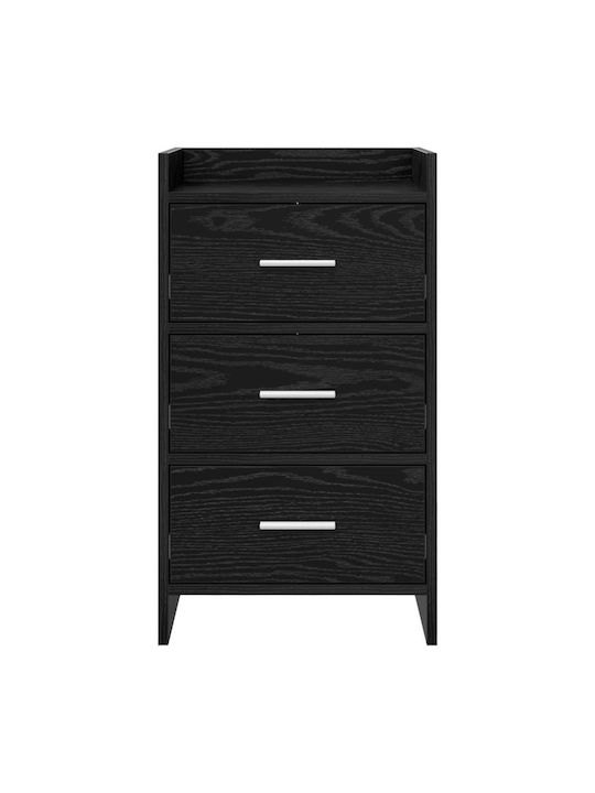 Metal Bedside Table with Black Glass Surface 40x36x70cm