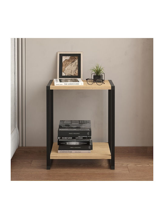 Bedside Table Gina Wooden with Metal Legs Sapphire Oak - Black 39x30x48cm