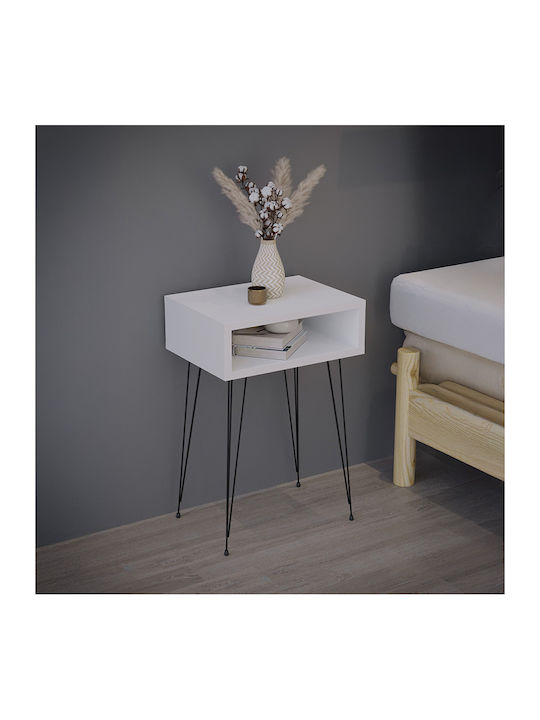 Bedside Table Naida Wooden With Metal Legs White 40x30x59cm
