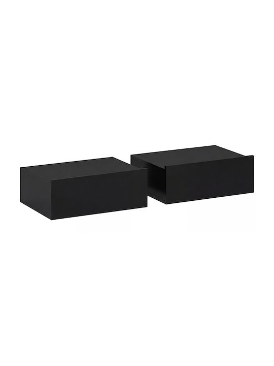 Κομοδίνα Ξύλινα Μαύρα 2τμχ 40x30x15cm