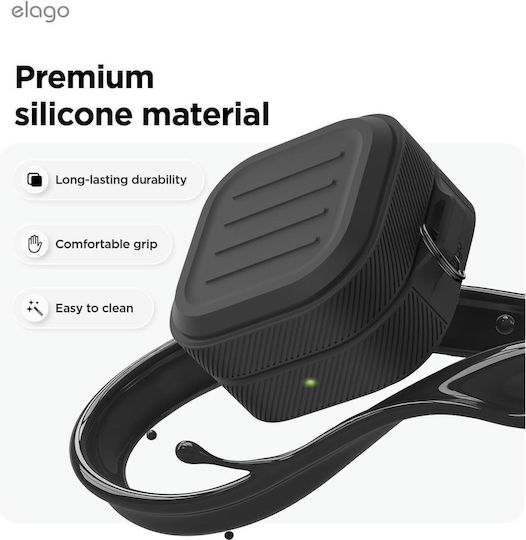 Elago Armor Hang Silicone Case with Hook in Black Color for Samsung Galaxy Buds 4 / 4 Pro