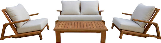 Outdoor Lounge Living Room Set 4 Pieces Ecru with Pillows