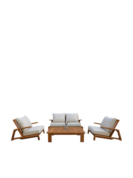 Outdoor Lounge Living Room Set 4 Pieces Ecru with Pillows