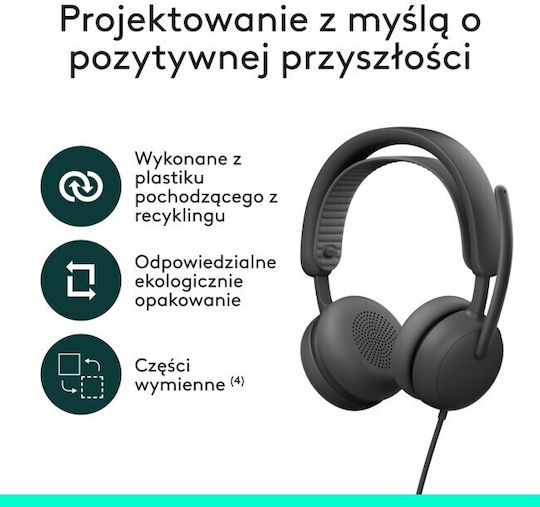 Logitech Zone Wired 2 On Ear Multimedia Headset With Microphone And USB-A / USB-C Connectivity In Grey Colour
