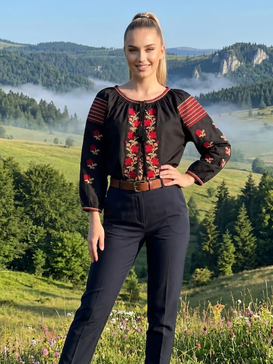 Bluza Damă Bumbac Mânecă Lungă Alb/Portocaliu