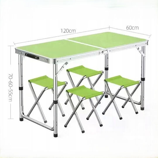 Set Masă din Aluminiu pentru Camping Pliabil în Valiză 28x28x33cm Verde