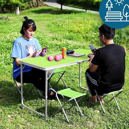 Set Masă din Aluminiu pentru Camping Pliabil în Valiză 28x28x33cm Verde
