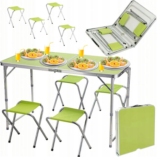 Set Masă din Aluminiu pentru Camping Pliabil în Valiză 28x28x33cm Verde