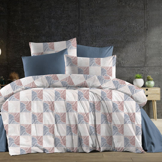 Dimcol Kleopatra Bettlaken Set Einzel 160x240cm Blau-Rot (3Stücke)