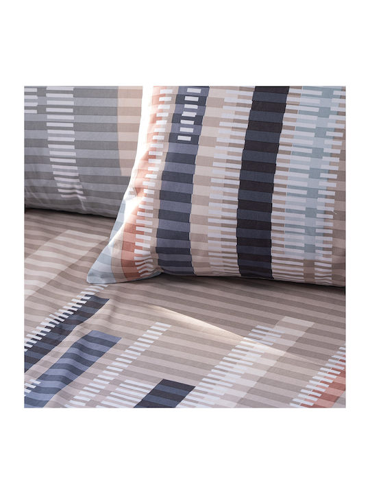 Beauty Home 12572 Single Bed Sheets Set With Rubber Hugger 110x200+30cm Beige Grey 3 Pieces 12572SEMOL