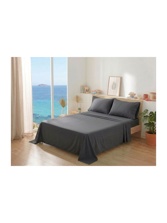 Kraft World Σετ Σεντόνια Υπέρδιπλα 220x240εκ. Γκρί Σκούρο (4τμχ)