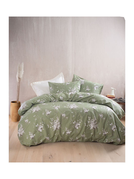 Rythmos Diva Set Bed Sheet With 2 Pillowcases Super-Double With Rubber Hugger 160x260+25cm Green (4 Pieces)