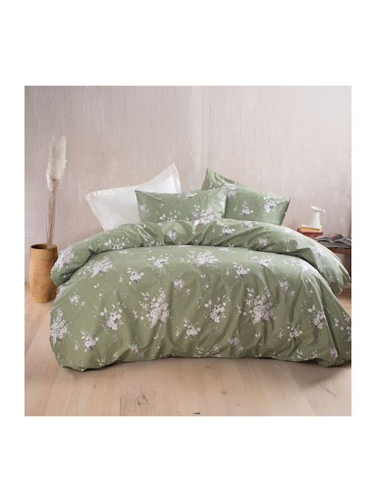 Rythmos Diva Set Bed Sheet With 2 Pillowcases Super-Double With Rubber Hugger 160x260+25cm Green (4 Pieces)