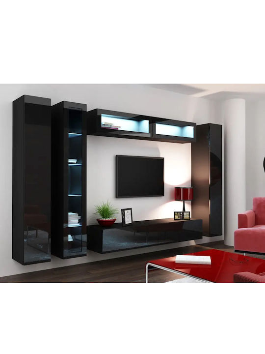 Телевизионно Мебелче Vigo 180 Черно / Черен Лъскав М180xД30xВ40см