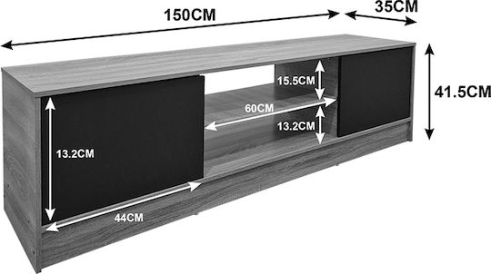 Έπιπλο Τηλεόρασης Sasa Oak-ανθρακί Μ150xΠ35xΥ41.5cm
