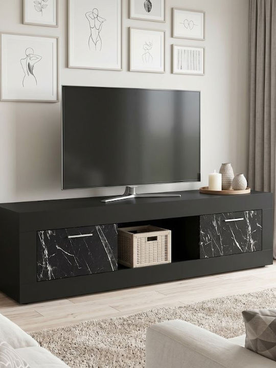 TV-Ständer Davin Schwarz - Schwarz-marmorierter Effekt M180xT40xH47cm